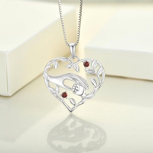 YL Mom Necklace 925 Sterling Silver Mother Hold Child's Hand Pendant Filigree Leaf Jewelry Gifts for Mum in Saudi Arabia