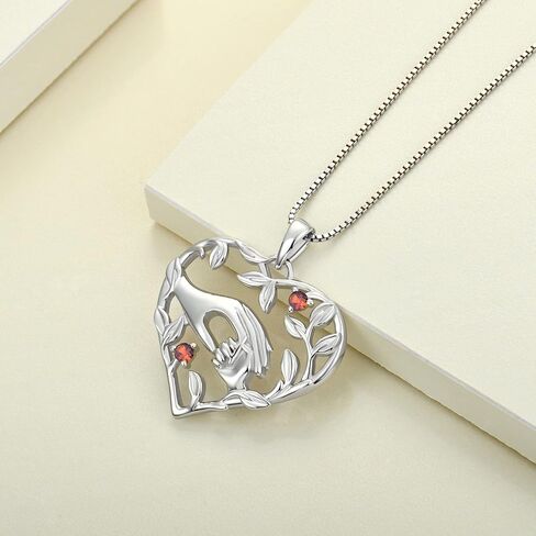 YL Mom Necklace 925 Sterling Silver Mother Hold Child's Hand Pendant Filigree Leaf Jewelry Gifts for Mum in Saudi Arabia