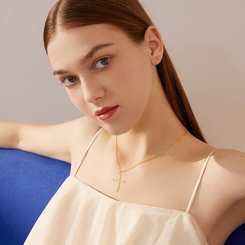 SISGEM Solid 14K Gold Cross Necklace, Real Gold Faith Cross Pendant Necklace Religious Jewelry for Women Anniversary Birhtday Mother's Day Jewelry Gifts for Mom, Wife, 16+2 Inch in Saudi Arabia