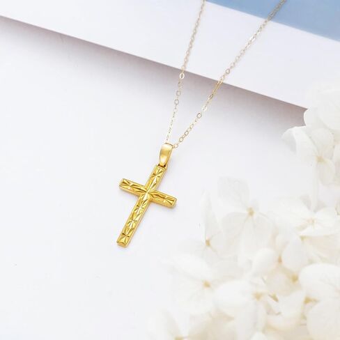 SISGEM Solid 14K Gold Cross Necklace, Real Gold Faith Cross Pendant Necklace Religious Jewelry for Women Anniversary Birhtday Mother's Day Jewelry Gifts for Mom, Wife, 16+2 Inch in Saudi Arabia