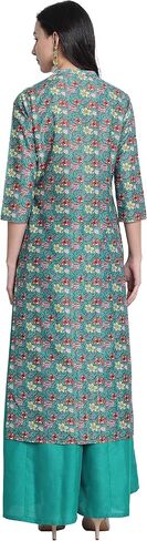 Janasya Indian Women's Green Poly Muslin Embroidered Kurta with Palazzo and Dupatta in Saudi Arabia