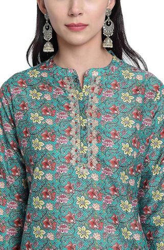Janasya Indian Women's Green Poly Muslin Embroidered Kurta with Palazzo and Dupatta in Saudi Arabia