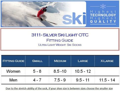 Eurosocks Silver Ski Light, Thin Snug Fit, Foot To Boot Feel, Ultra Smooth Knit, No Seam Toe, No Bunching-3111 in Saudi Arabia