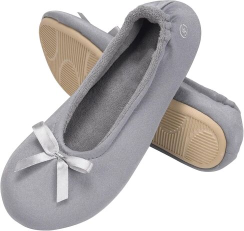 EverFoams Women's Satin Ballerina Slippers Memory Foam House Indoor Shoes | Ballet,bedroom,bows,soft,comfortable,Non-slip,rubber Sole,gift,Machine Washable in Kuwait