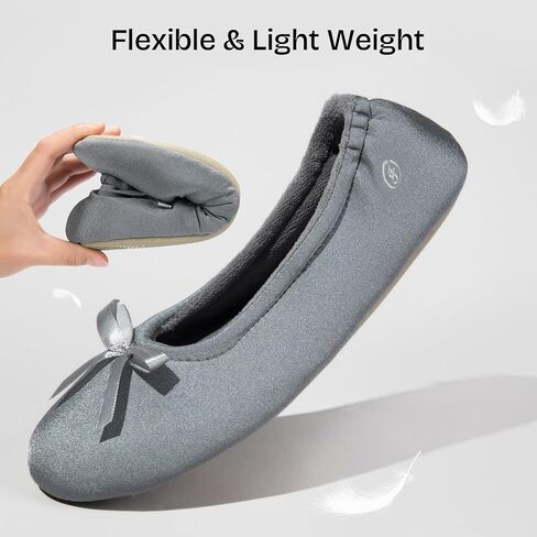 EverFoams Women's Satin Ballerina Slippers Memory Foam House Indoor Shoes | Ballet,bedroom,bows,soft,comfortable,Non-slip,rubber Sole,gift,Machine Washable in Kuwait