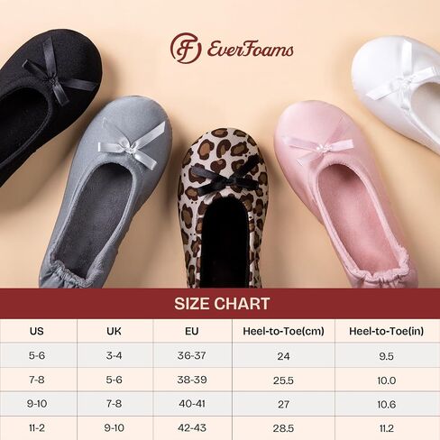 EverFoams Women's Satin Ballerina Slippers Memory Foam House Indoor Shoes | Ballet,bedroom,bows,soft,comfortable,Non-slip,rubber Sole,gift,Machine Washable in Kuwait