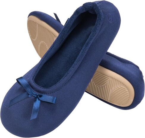 EverFoams Women's Satin Ballerina Slippers Memory Foam House Indoor Shoes | Ballet,bedroom,bows,soft,comfortable,Non-slip,rubber Sole,gift,Machine Washable in Kuwait