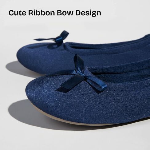EverFoams Women's Satin Ballerina Slippers Memory Foam House Indoor Shoes | Ballet,bedroom,bows,soft,comfortable,Non-slip,rubber Sole,gift,Machine Washable in Kuwait