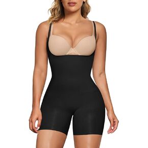 SHAPERX Women's Sculpting Bodysuit Tummy Control Shapewear Open Bust Thigh Slimmer Seamless Body Shaper