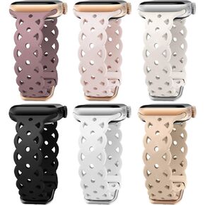 6-Pack Lace Silicone Bands Compatible with Apple Watch Bands 40mm 44mm 41mm 45mm 38mm 42mm 49mm Women, Floral Engraved Cute Silicone Strap for iWatch Series 9 8 7 6 5 4 3 2 1 Ultra SE in Kuwait