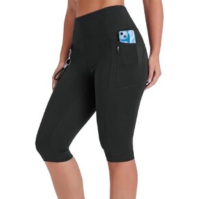 Women's 14" High Waisted Capris with Pockets Knee Length Long Biker Shorts Hiking Yoga Workout