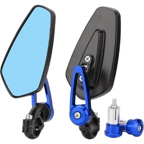 Motorcycle Bar End Mirrors 7/8'' 22mm Rear view Side Mirror Blue Lens Universal Replacement for Honda Grom Kawasaki Suzuki Ducati Yamaha and More Street Sport Bike Scooter Cruisers (Black)