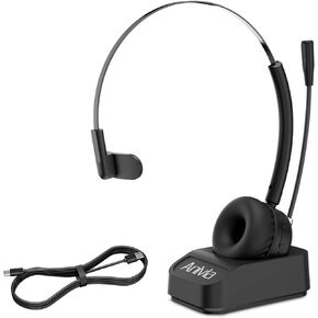 Computer Headset with Wireless Charging Base Noise-Cancelling Microphone for Call Centers or Truck Driver Headset