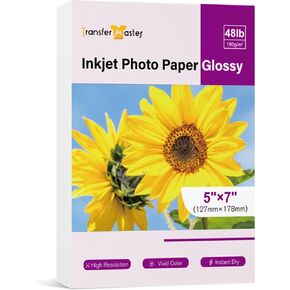 Glossy Inkjet Photo Paper 5X7 Inches 48lb Professional Glossy Photographic Paper for Invitation Cards for Inkjet Printer Use DYE INK 180GSM 100 Sheets
