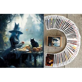 Wicca, ساحرة, أوراق اللعب, (poker, سطح السفينة, 54, البطاقات, كل, مختلفة), اّنيق, الساحرة, السيدات, ب, القطط السوداء, الشرب, خمر, عن, مقبرة, خمر, تصوير