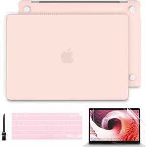 Batianda Case for MacBook Air 13 2020 2019 2018 Release (A2337 M1 /A2179/A1932), Soft Touch Plastic Hard Shell with Keyboard Cover & Screen Protector for New Air 13 inch Touch ID, C-Crystal Pink