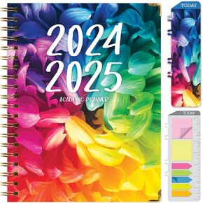 HARDCOVER Academic Year 2024-2025 Planner: (June 2024 Through July 2025) 8.5"x11" Daily Weekly Monthly Planner Yearly Agenda. Bookmark, Pocket Folder and Sticky Note Set (Rainbow Petals)