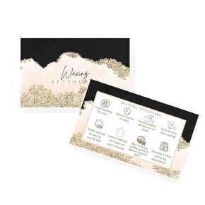 Boutique Marketing LLC Waxing Hair Removal Aftercare Cards | 50 Pack | Size 2x3.5" inches Business Card Size | Waxing Aftercare Kit Cards PMU | Black, Pink, and Gold Design