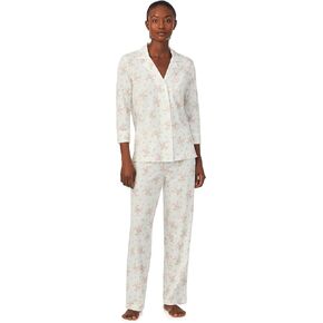 LAUREN Ralph Lauren 3/4 Sleeve Notch Collar Long PJ Set Ivory Floral XL (US 16-18) in Saudi Arabia