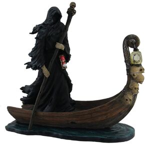 Veronese Design Charon Ferryman of The Dead Propelling Boat Statue w/LED Lantern