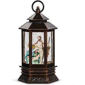 RAZ Imports Holy Family Lighted Water Lantern, 10-inch Height, Christmas Decor, Holiday Season, Table and Shelve Accent