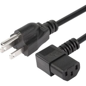 CERRXIAN 4.92FT 18AWG Right Angle 3 Prong Computer Power Cord, NEMA 5-15P to 90 Degree IEC 320 C13 Monitor TV Replacement Power Supply Cable, 10A/125V, for Computer, Scanners, Printers(R Black)