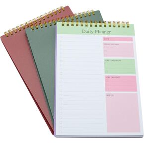 3 Pcs A5 Undated to Do List Notepad, Notebook Daily Planner 80 Sheets 5.8 Inch x 8.2 Inch Checklist Productivity Organizer for Work Academic Planner (Dark Color)