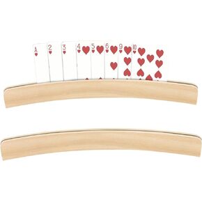 Set of 2 Curved Wooden Card Holders for Playing Cards, 13Inch Tray Rack Organizer with Widen Base Stable Enough for Playing Cards Holder Card Games for Kids, Adults, Small Hands, Seniors