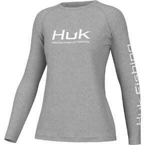 HUK Women's Pursuit Heather Crew Sleeve, Performance Shirt