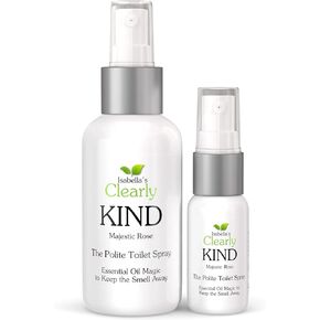 Clearly KIND, The Polite Odor Eliminator "Before you Poop" Toilet Spray | Pre Poo Essential Oil Magic Keeps the Smell Away | 4 Oz for Bathroom, 1 Oz Travel Size (Majestic Rose)