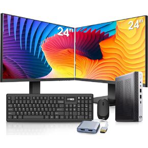 HP 800 G3 Mini Computer PC with Dual 24 inch Monitors Bundle,Intel i7-6700, 32GB RAM,New NVMe 1TB SSD, Wi-Fi 6e,Bluetooth 5.2,Windows 10 Pro (Renewed)