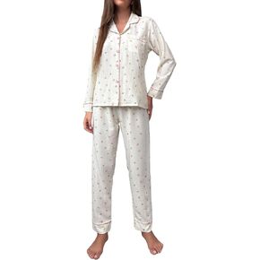 Verdusa Women's 2 Piece Cherry Print Pj Set Button Up Long Sleeve Tops and Pants Sets in Kuwait