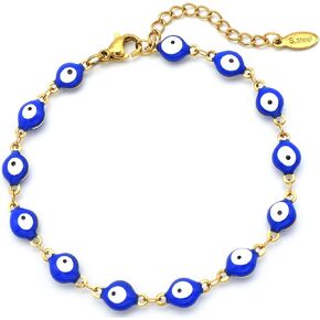 Evil Eye Bracelet for Women Girls,14K Gold Plated Stainless Steel Dainty Turkish Blue Eye Amulet Jewelry Gifts for Girls Boy
