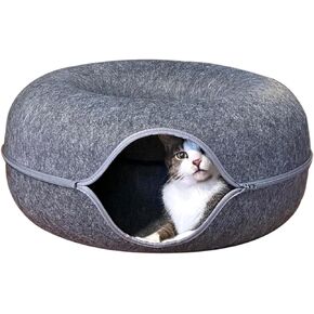 سرير نفق كبير للقطط للقطط الداخلية، سرير كهف للقطط على شكل دونات مقاوم للخدش، يصل إلى 30 رطلاً (طول 24 × 24 × 11 بوصة، رمادي داكن) in Kuwait