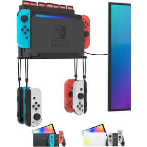Wall Mount for Nintendo Switch and Switch OLED with 28 Game Card Holders and 4 Joy Con Hooks, Organize Switch Console Behind TV, Ideal Gift for Gamer, Black