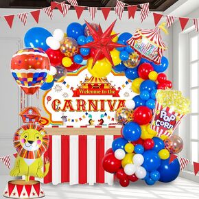 Carnival Red Blue Yellow Balloon garland kit Primary Color and Lion & Popcorn & Hot Air Balloon Rainbow Confetti Balloons for Circus Theme birthday Party Decorations in Kuwait