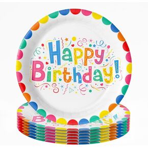 24 PCS 9（Inches） Happy Birthday Plates Party Supplies For Kids Girl & Boy Birthday Party Decoration