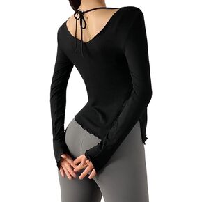 DREAM SLIM Womens Long Sleeve Workout Shirts Slim Fit Ribbed Yoga Tops Lettuce Trim Running Sports T Shirts