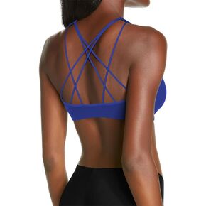Sports Bra Strappy Yoga Seamless Padded Bra for Women Workout Removable Cups Black