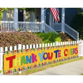 Vohado Thank You Teachers Fence Banner Pencil Teacher Appreciation Week Party Decorations School Home Garden Yard Hanging Banner Sign