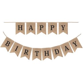 Happy Birthday Burlap Bunting Banner Rustic Swallowtail Pull Flag Alphabet Happy Birthday Handwriting Linen Banner Vintage Birthday Party DIY Decoration Supplies - Black Letter