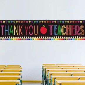 Teacher Appreciation Party Backdrop Banner Decoration,8.2 ×1.5ft Teacher Appreciation Week Thank You Teachers Party Supplies Photo Booth Prop Wall Decorations for Indoor/Outdoor