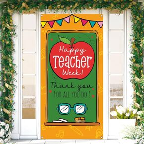 Sunwer Happy Teacher Week Door Cover May Thank You Teachers Decoration School Classroom Front Porch Sign Backdrop Banner