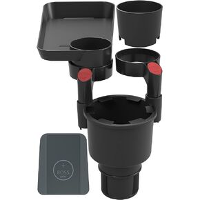 Triple Car Cup Holder Expander Attachable 2 Tray with Adjustable Base and Large Bottles