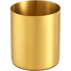 Golden Stainless Steel Pen Holder & Office Stationery Storage & Desk Organizer & Makeup Brush Storage.Round,Diameter 3.2 inches,Height 3.8 inches,1 Piece