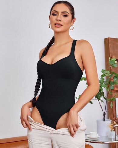 RUNNING GIRL Bodysuits for Women Tummy Control Shapewear Bodysuit Sleeveless Square Neck Racerback Casual Thong Bodysuit in Saudi Arabia