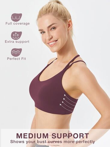 حمالة صدر رياضية FITTIN Strappy للنساء، حمالة صدر رياضية جذابة وجذابة، حمالة صدر يوجا متوسطة الدعم مع أكواب قابلة للإزالة in Kuwait