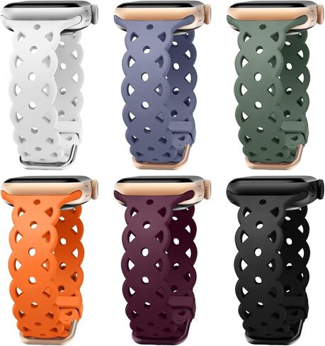 6-Pack Lace Silicone Bands Compatible with Apple Watch Bands 40mm 44mm 41mm 45mm 38mm 42mm 49mm Women, Floral Engraved Cute Silicone Strap for iWatch Series 9 8 7 6 5 4 3 2 1 Ultra SE in Kuwait