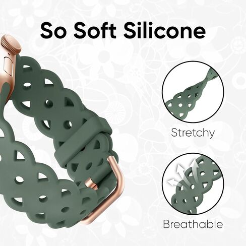 6-Pack Lace Silicone Bands Compatible with Apple Watch Bands 40mm 44mm 41mm 45mm 38mm 42mm 49mm Women, Floral Engraved Cute Silicone Strap for iWatch Series 9 8 7 6 5 4 3 2 1 Ultra SE in Kuwait