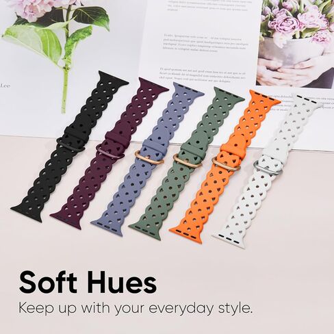 6-Pack Lace Silicone Bands Compatible with Apple Watch Bands 40mm 44mm 41mm 45mm 38mm 42mm 49mm Women, Floral Engraved Cute Silicone Strap for iWatch Series 9 8 7 6 5 4 3 2 1 Ultra SE in Kuwait